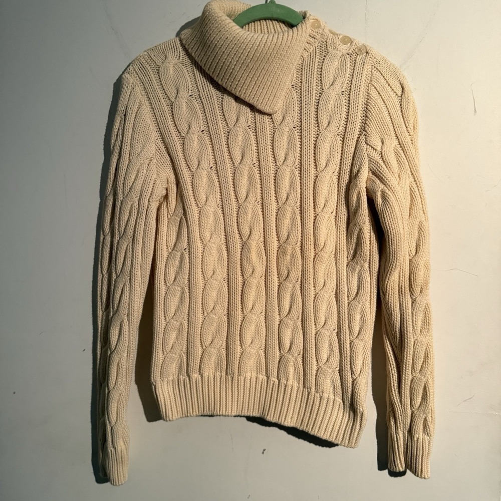 Lauren Ralph Lauren Large Fisherman Sweater Cable Knit Chunky Coastal Cream